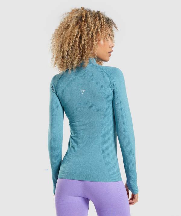 Damske Pulovre Gymshark Vital Seamless 2.0 1/2 Zip Tyrkysové | NF4679231